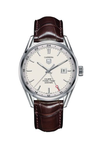 TAG Heuer Calibre 7 Twin Time Stainless Steel / Silver / Alligator